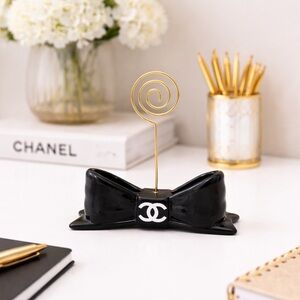 CHANEL Black Bow Photo Display with Gold Clip